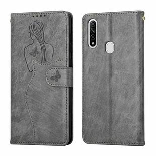 For OPPO A8 / A31 Beauty Girl Embossing Pattern Horizontal Flip Leather Case with Holder & Card Slot & Wallet & Photo Frame(Grey)