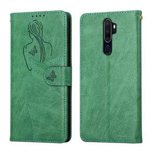 For OPPO A9 2020 / A5 2020 Beauty Girl Embossing Pattern Horizontal Flip Leather Case with Holder & Card Slot & Wallet & Photo Frame(Green)