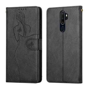 For OPPO A9 2020 / A5 2020 Beauty Girl Embossing Pattern Horizontal Flip Leather Case with Holder & Card Slot & Wallet & Photo Frame(Black)