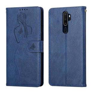 For OPPO A9 2020 / A5 2020 Beauty Girl Embossing Pattern Horizontal Flip Leather Case with Holder & Card Slot & Wallet & Photo Frame(Blue)