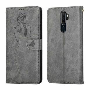 For OPPO A9 2020 / A5 2020 Beauty Girl Embossing Pattern Horizontal Flip Leather Case with Holder & Card Slot & Wallet & Photo Frame(Grey)