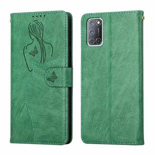 For OPPO A52 / A72 / A92 Beauty Girl Embossing Pattern Horizontal Flip Leather Case with Holder & Card Slot & Wallet & Photo Frame(Green)