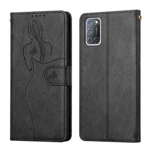 For OPPO A52 / A72 / A92 Beauty Girl Embossing Pattern Horizontal Flip Leather Case with Holder & Card Slot & Wallet & Photo Frame(Black)