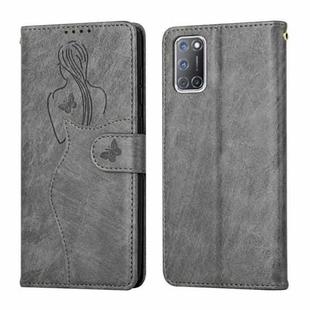 For OPPO A52 / A72 / A92 Beauty Girl Embossing Pattern Horizontal Flip Leather Case with Holder & Card Slot & Wallet & Photo Frame(Grey)