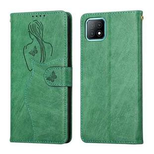 For OPPO A53 5G / A72 5G / A73 Beauty Girl Embossing Pattern Horizontal Flip Leather Case with Holder & Card Slot & Wallet & Photo Frame(Green)