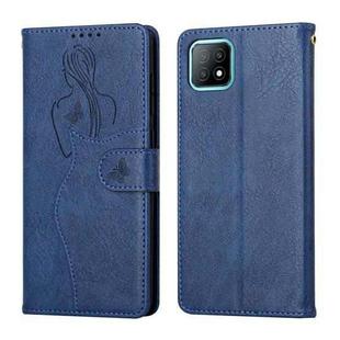 For OPPO A53 5G / A72 5G / A73 Beauty Girl Embossing Pattern Horizontal Flip Leather Case with Holder & Card Slot & Wallet & Photo Frame(Blue)
