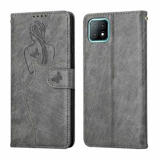 For OPPO A53 5G / A72 5G / A73 Beauty Girl Embossing Pattern Horizontal Flip Leather Case with Holder & Card Slot & Wallet & Photo Frame(Grey)