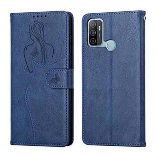 For OPPO A53 Beauty Girl Embossing Pattern Horizontal Flip Leather Case with Holder & Card Slot & Wallet & Photo Frame(Blue)