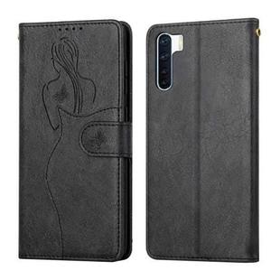 For OPPO A91 Beauty Girl Embossing Pattern Horizontal Flip Leather Case with Holder & Card Slot & Wallet & Photo Frame(Black)