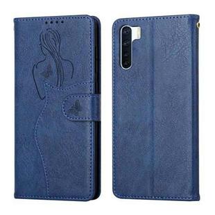 For OPPO A91 Beauty Girl Embossing Pattern Horizontal Flip Leather Case with Holder & Card Slot & Wallet & Photo Frame(Blue)