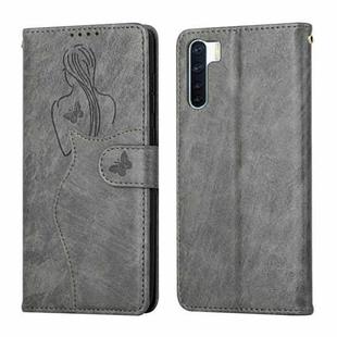For OPPO A91 Beauty Girl Embossing Pattern Horizontal Flip Leather Case with Holder & Card Slot & Wallet & Photo Frame(Grey)