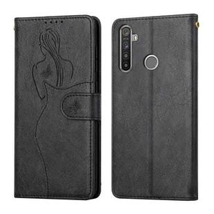 For OPPO Realme 5 Pro Beauty Girl Embossing Pattern Horizontal Flip Leather Case with Holder & Card Slot & Wallet & Photo Frame(Black)