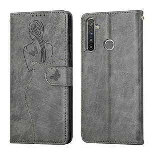 For OPPO Realme 5 Pro Beauty Girl Embossing Pattern Horizontal Flip Leather Case with Holder & Card Slot & Wallet & Photo Frame(Grey)