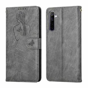 For OPPO Realme 6 Beauty Girl Embossing Pattern Horizontal Flip Leather Case with Holder & Card Slot & Wallet & Photo Frame(Grey)