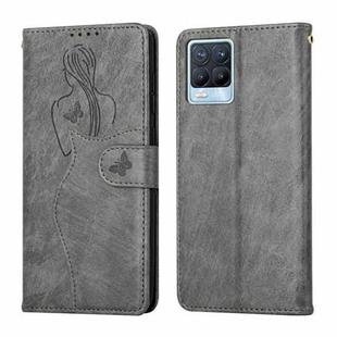 For OPPO Realme 8 / 8 Pro Beauty Girl Embossing Pattern Horizontal Flip Leather Case with Holder & Card Slot & Wallet & Photo Frame(Grey)
