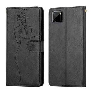 For OPPO Realme C11 Beauty Girl Embossing Pattern Horizontal Flip Leather Case with Holder & Card Slot & Wallet & Photo Frame(Black)