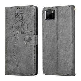 For OPPO Realme C11 Beauty Girl Embossing Pattern Horizontal Flip Leather Case with Holder & Card Slot & Wallet & Photo Frame(Grey)