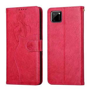 For OPPO Realme C11 Beauty Girl Embossing Pattern Horizontal Flip Leather Case with Holder & Card Slot & Wallet & Photo Frame(Red)