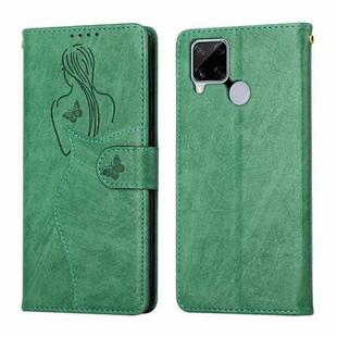 For OPPO Realme C15 Beauty Girl Embossing Pattern Horizontal Flip Leather Case with Holder & Card Slot & Wallet & Photo Frame(Green)