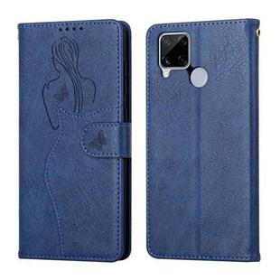 For OPPO Realme C15 Beauty Girl Embossing Pattern Horizontal Flip Leather Case with Holder & Card Slot & Wallet & Photo Frame(Blue)