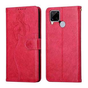 For OPPO Realme C15 Beauty Girl Embossing Pattern Horizontal Flip Leather Case with Holder & Card Slot & Wallet & Photo Frame(Red)