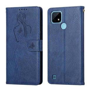 For OPPO Realme C21 Beauty Girl Embossing Pattern Horizontal Flip Leather Case with Holder & Card Slot & Wallet & Photo Frame(Blue)