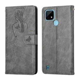 For OPPO Realme C21 Beauty Girl Embossing Pattern Horizontal Flip Leather Case with Holder & Card Slot & Wallet & Photo Frame(Grey)