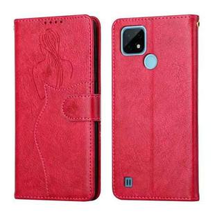 For OPPO Realme C21 Beauty Girl Embossing Pattern Horizontal Flip Leather Case with Holder & Card Slot & Wallet & Photo Frame(Red)