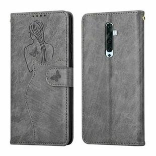 For OPPO Reno2 F Beauty Girl Embossing Pattern Horizontal Flip Leather Case with Holder & Card Slot & Wallet & Photo Frame(Grey)