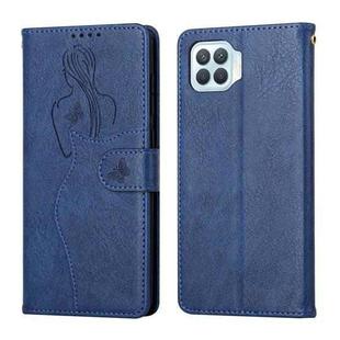 For OPPO Reno4 F / A93 / F17 Pro Beauty Girl Embossing Pattern Horizontal Flip Leather Case with Holder & Card Slot & Wallet & Photo Frame(Blue)