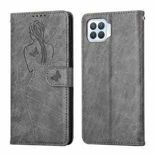 For OPPO Reno4 F / A93 / F17 Pro Beauty Girl Embossing Pattern Horizontal Flip Leather Case with Holder & Card Slot & Wallet & Photo Frame(Grey)