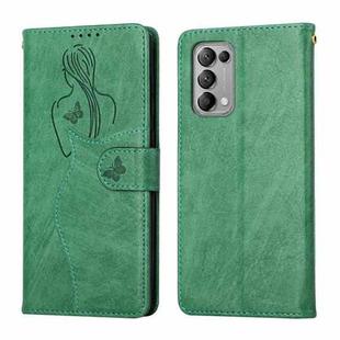 For OPPO Reno5 5G Beauty Girl Embossing Pattern Horizontal Flip Leather Case with Holder & Card Slot & Wallet & Photo Frame(Green)