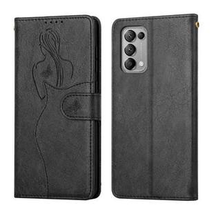 For OPPO Reno5 5G Beauty Girl Embossing Pattern Horizontal Flip Leather Case with Holder & Card Slot & Wallet & Photo Frame(Black)