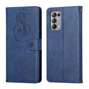 For OPPO Reno5 5G Beauty Girl Embossing Pattern Horizontal Flip Leather Case with Holder & Card Slot & Wallet & Photo Frame(Blue)