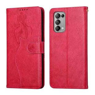 For OPPO Reno5 5G Beauty Girl Embossing Pattern Horizontal Flip Leather Case with Holder & Card Slot & Wallet & Photo Frame(Red)