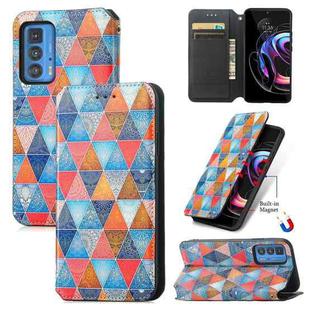 For Motorola Edge 20 Pro Colorful Magnetic Horizontal Flip PU Leather Case with Holder & Card Slot & Wallet(Rhombus)