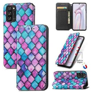 For Blackview A100 Colorful Magnetic Horizontal Flip PU Leather Case with Holder & Card Slot & Wallet(Purple Scales)