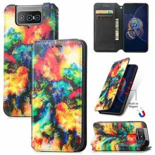 For Asus Zenfone 8 Flip Colorful Magnetic Horizontal Flip PU Leather Case with Holder & Card Slot & Wallet(Colorful Cloud)