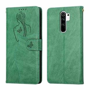For Xiaomi Redmi 9 Beauty Girl Embossing Pattern Horizontal Flip Leather Case with Holder & Card Slot & Wallet & Photo Frame(Green)