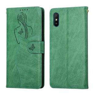 For Xiaomi Redmi 9A Beauty Girl Embossing Pattern Horizontal Flip Leather Case with Holder & Card Slot & Wallet & Photo Frame(Green)