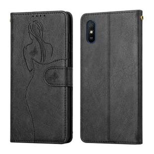 For Xiaomi Redmi 9A Beauty Girl Embossing Pattern Horizontal Flip Leather Case with Holder & Card Slot & Wallet & Photo Frame(Black)