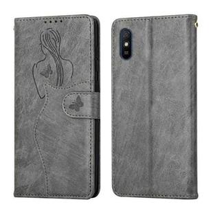 For Xiaomi Redmi 9A Beauty Girl Embossing Pattern Horizontal Flip Leather Case with Holder & Card Slot & Wallet & Photo Frame(Grey)