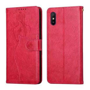 For Xiaomi Redmi 9A Beauty Girl Embossing Pattern Horizontal Flip Leather Case with Holder & Card Slot & Wallet & Photo Frame(Red)