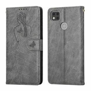 For Xiaomi Redmi 9C Beauty Girl Embossing Pattern Horizontal Flip Leather Case with Holder & Card Slot & Wallet & Photo Frame(Grey)