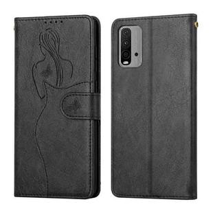 For Xiaomi Redmi 9T Beauty Girl Embossing Pattern Horizontal Flip Leather Case with Holder & Card Slot & Wallet & Photo Frame(Black)