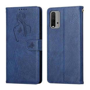 For Xiaomi Redmi 9T Beauty Girl Embossing Pattern Horizontal Flip Leather Case with Holder & Card Slot & Wallet & Photo Frame(Blue)