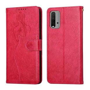 For Xiaomi Redmi 9T Beauty Girl Embossing Pattern Horizontal Flip Leather Case with Holder & Card Slot & Wallet & Photo Frame(Red)