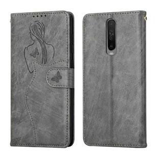 For Xiaomi Redmi K30 Beauty Girl Embossing Pattern Horizontal Flip Leather Case with Holder & Card Slot & Wallet & Photo Frame(Grey)