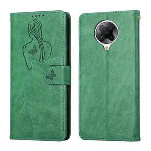 For Xiaomi Redmi K30 Pro Beauty Girl Embossing Pattern Horizontal Flip Leather Case with Holder & Card Slot & Wallet & Photo Frame(Green)