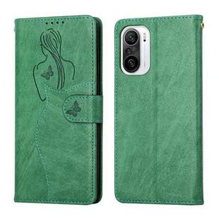 For Xiaomi Redmi K40 / K40 Pro Beauty Girl Embossing Pattern Horizontal Flip Leather Case with Holder & Card Slot & Wallet & Photo Frame(Green)